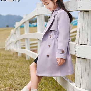 英伦风中长款 风衣秋季 2023女童中大童双排扣休闲外套儿童收腰新款