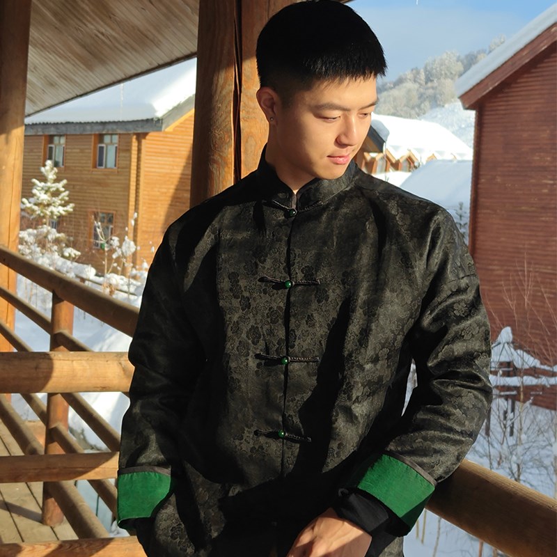 宁静致远三重门正宗香云纱夹克中国风复古唐装外套男真丝国潮国风