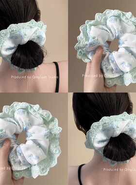 蓝色薄荷海森系小清新蕾丝发圈女温柔气质K高级感头绳2024新款夏