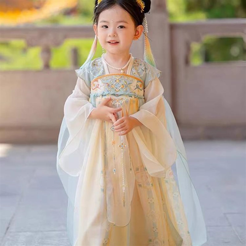汉服女童春夏款中国风高端超仙公主连衣裙小女孩古风唐装刺绣襦裙
