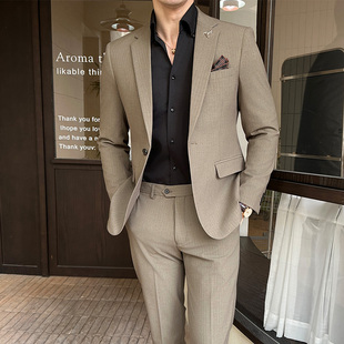 礼服潮 高级感通勤简约西装 休闲条纹西服男套装 双开衩2024春夏薄款