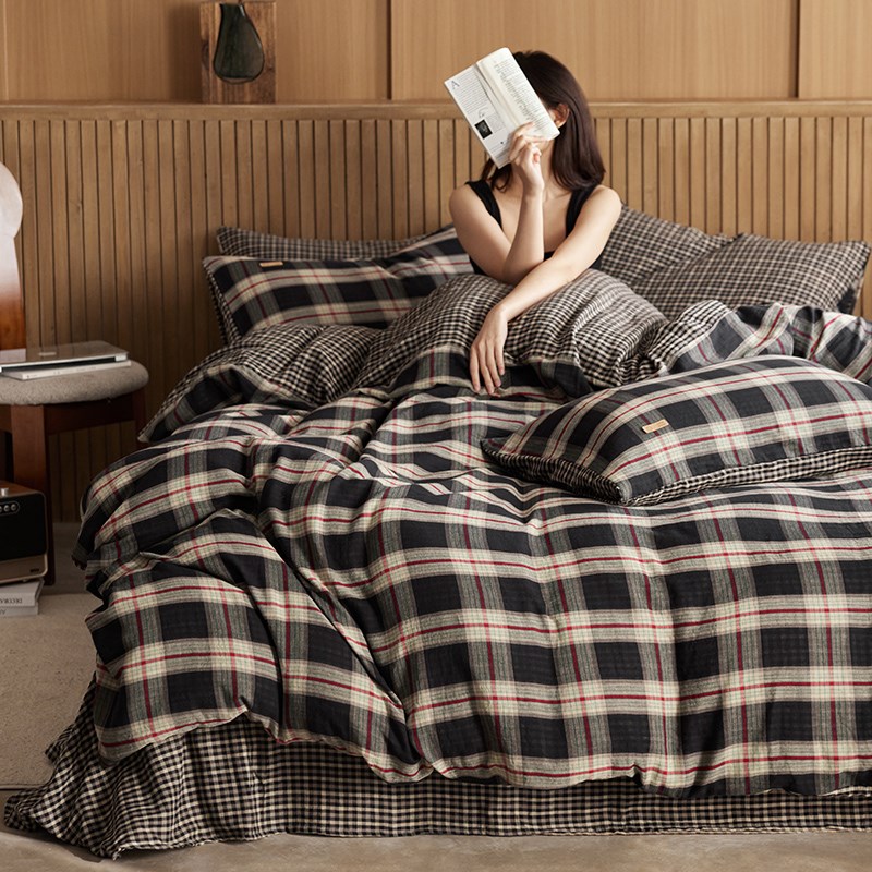 简约高级感A类双层纱四件套100全棉纯棉2025新款纱布床单被套床品