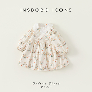 女童洋装2023秋装新款女宝碎花公主裙长袖裙小女孩儿童童装时髦