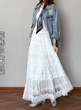 DPLJ大漂亮高个子加长蕾丝半身裙气质韩系开春白色a字女裙长裙335