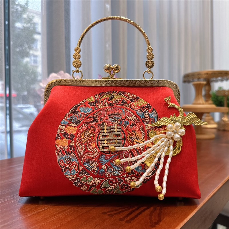 婚包小众女包新中式旗袍婚礼结婚包包订婚手工包高级感定制丝绒包