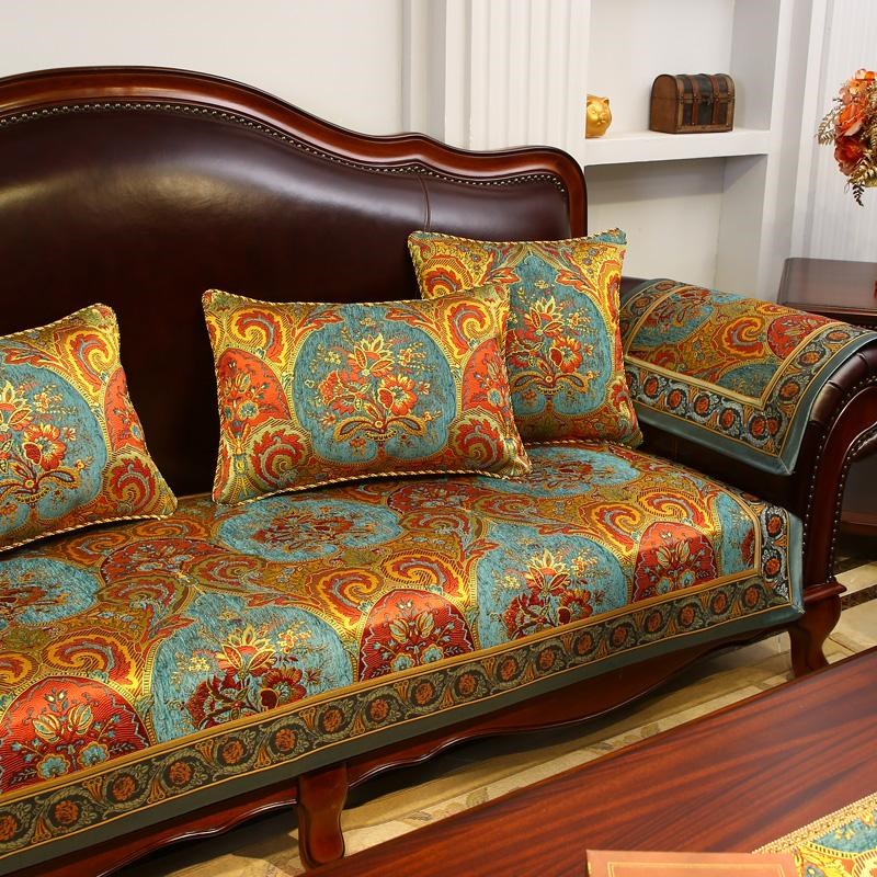 2024新款沙发垫冬美式复古高级感坐垫防滑高档欧式皮沙发套罩盖布