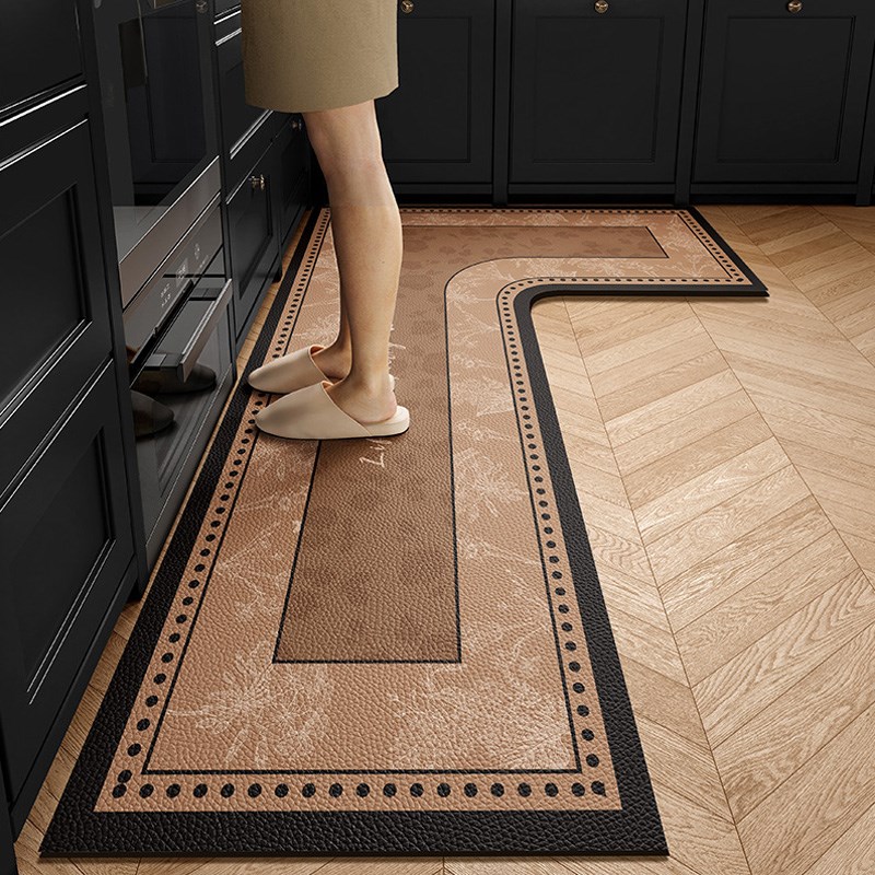L形厨房专用地垫高级感耐脏皮革防水防油可擦免洗pvc防滑脚垫地毯