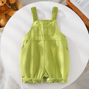 婴儿背带裤夏季薄款绿色短裤男宝吊带裤儿童裤子洋气好看女宝童装