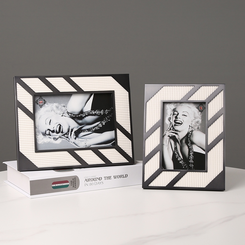 皮革金属相框6寸7寸相架样板房卧室床头柜摆件书桌画框摆台装饰品