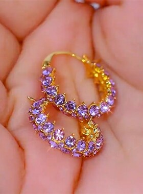 简约洋气紫色镶钻耳圈高级感小众设计重工业精致甜美时髦优雅耳扣