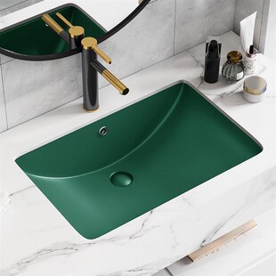 台下盆绿色洗手盆嵌入式洗脸盆家用方形椭圆阳台面盆陶瓷台盆单盆