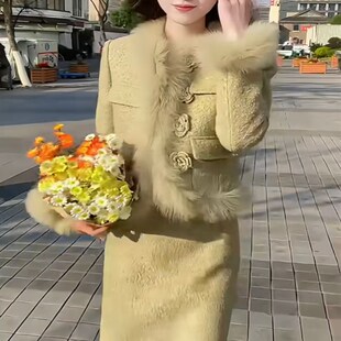 法式气质冬季新款法式气质w防寒保暖套装毛呢外套半身裙高级感潮