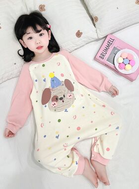女童春秋连体睡衣女宝宝卡通爬服家居服儿L童秋季可爱女孩纯棉睡