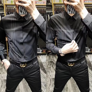 欧货潮商务衬衫 休闲翻领长袖 男秋季 弹力免熨烫时尚 新款 Y539厚款