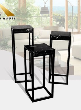 不锈钢架子大理石黑白根现u代酒店客厅电视柜旁落地式花盆架花架