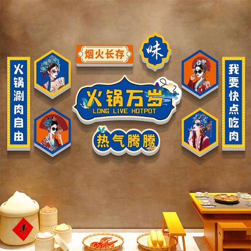 市井风火锅e店墙面装饰网红背景布置墙贴饭店包厢创意氛围布置挂