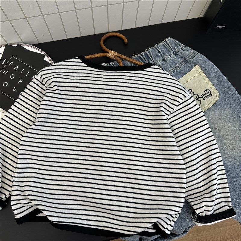 男童春秋长袖t恤2025新款儿童条纹薄款秋装打底衫中小童宽松上衣T,童装/婴儿装/亲子装,T恤,淘宝优惠券,粉丝福利购,淘宝优惠卷
