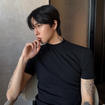 半高领短袖t恤男弹力修身潮流百搭高级感针N织半袖打底衫休闲健身