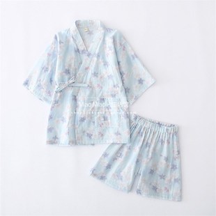 和服温泉汗蒸服 汉服系带睡衣浴衣日式 夏季 纯棉纱布儿童亲子短袖