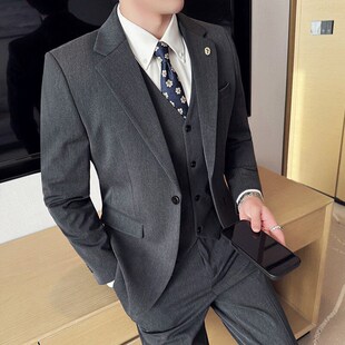 三件套高級感新郎禮服套裝 男士 一粒扣西裝 修身 結婚西服g套裝 韓版