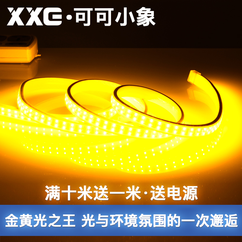 灯带led客e厅吊顶家用超高亮三排金黄光220V户外防水紫色粉红灯条