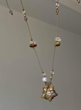 韩系缠绕星星吊坠串珠项炼女覆古美拉德百搭小众设计感锁骨炼配饰