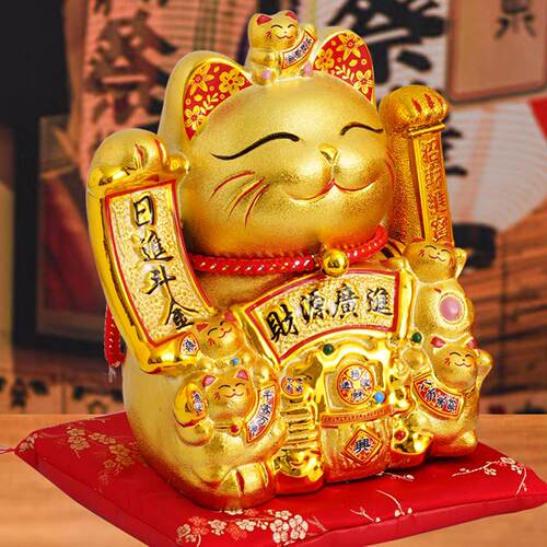 招财猫摆件自动招手摇手猫开业送礼店铺前台金发财猫装饰家居大号