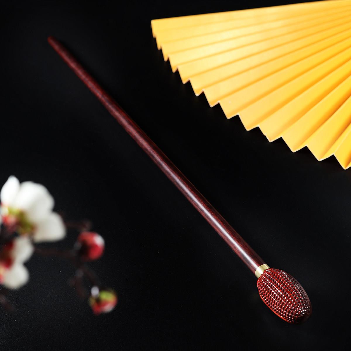 金玉满堂紫檀玉米盘玩教棍指挥棒实木加长戒尺木棍创意教鞭短棍子