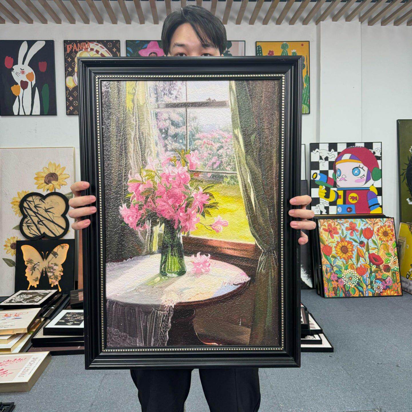 窗边花语 法式复古客厅装饰画小众高级感挂画E022卧室花卉画5070