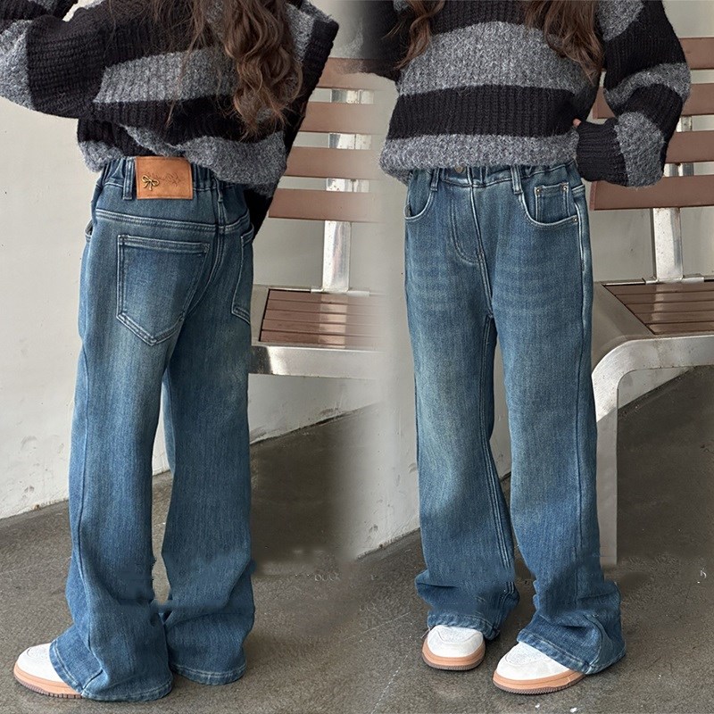 女童微喇叭牛仔裤早春2025童装单裤直筒长裤显Q瘦小个子学生休闲