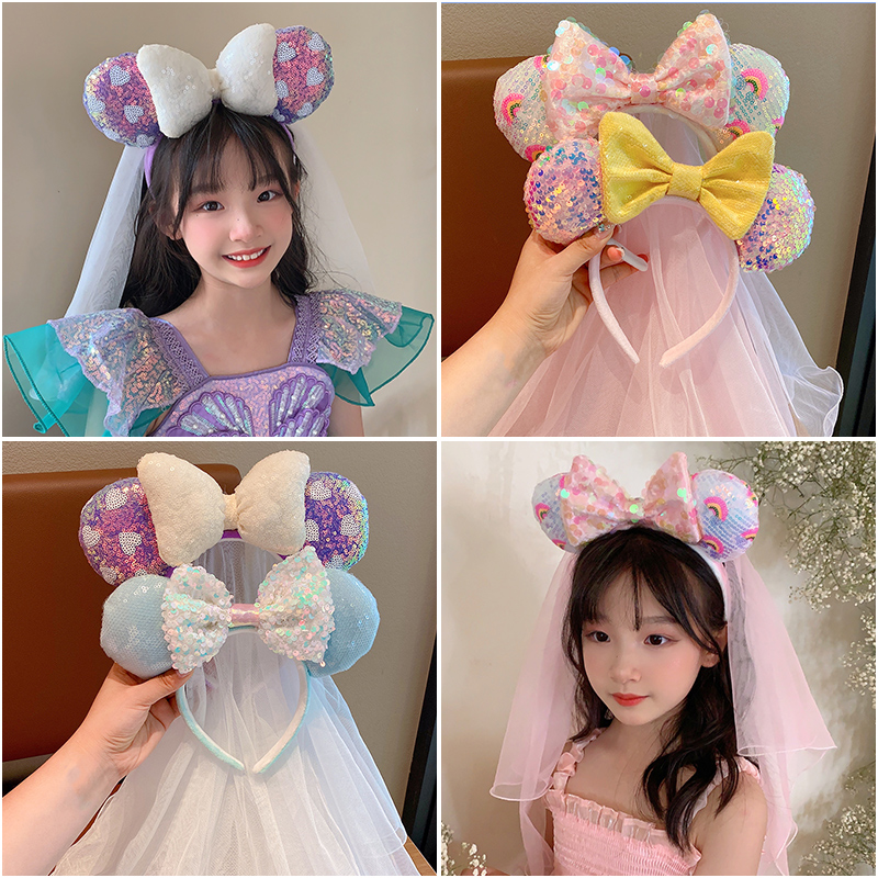 韩版女孩发箍儿童生日拍照头纱发箍女童公O主发饰米妮发箍头饰