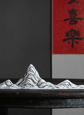 千里江山摆件微景观鱼缸造景玄关茶桌禅意陶瓷假山笔架摆设装饰品