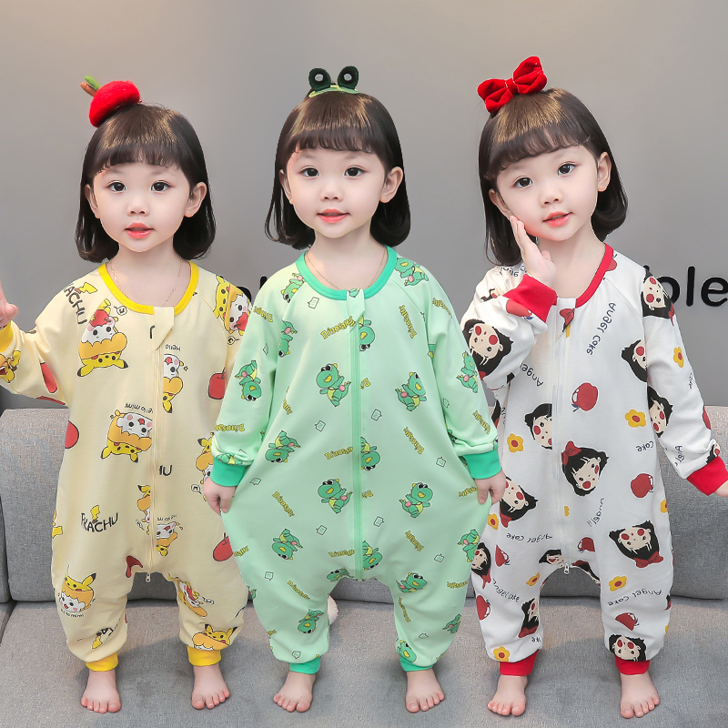 儿童连体a睡衣女童春秋纯棉男宝宝女孩分腿睡袋防着凉秋冬夏季薄