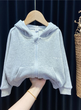 女童开衫卫e衣春秋季洋气连帽上衣小童宝宝带帽外套灰色粉色1岁23