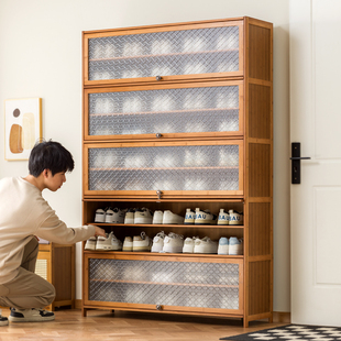 鞋柜室内实木框家用门口玄关中古复古海棠收纳柜门外2024新款爆款