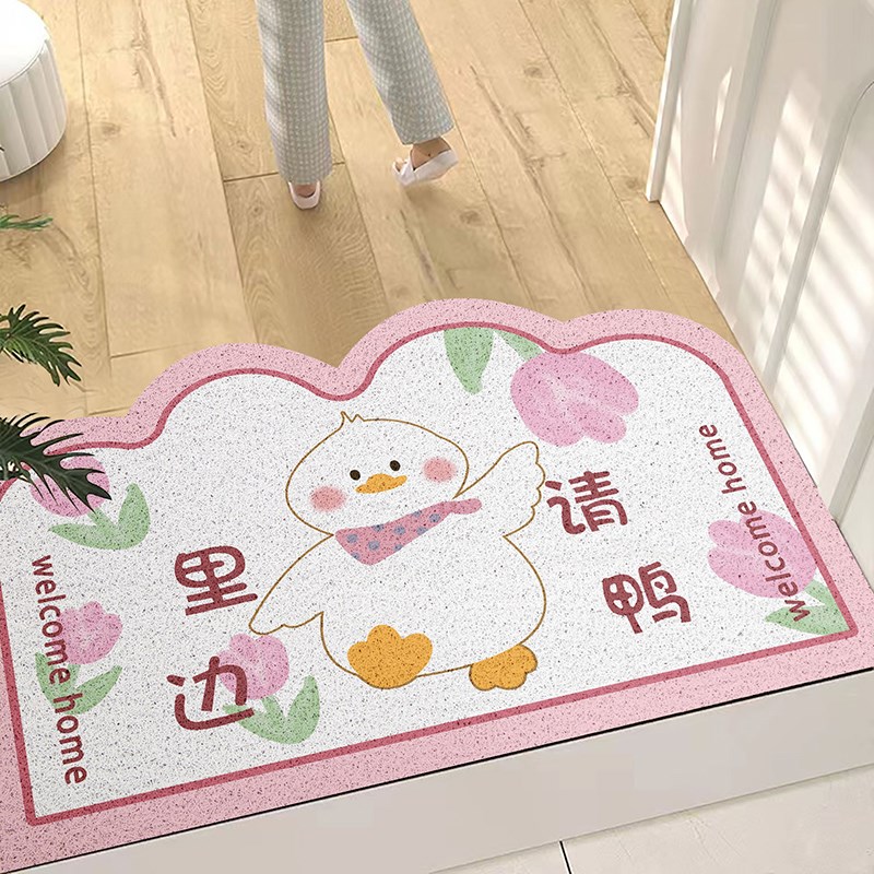 里边请鸭入户门PVC地垫玄w关门口卡通丝圈进门家用门垫地毯大门