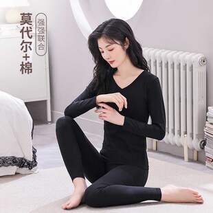 保暖内衣女士线衣衬裤 女薄款 大Q码 修身 秋衣裤 打底棉毛衫 套装