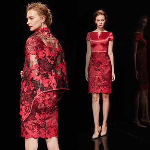 2020a新款 晚宴礼服女宴会高贵优雅妈妈婚宴披肩小礼服显瘦连衣裙