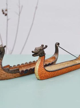 非物质文化遗产龙舟摆件模型中式香薰炉香插香座办公室家居装饰品