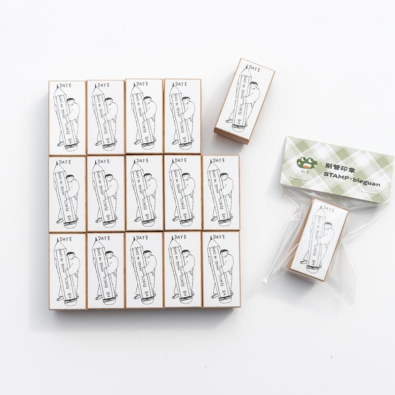 别管印章 小笔头铅笔标记日期手帐拼贴素材百搭搭配日系榉木卡通