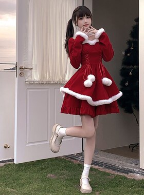 300斤胖MM甜妹冬日恋歌过年氛围感红色连衣裙收腰显瘦新年战袍冬