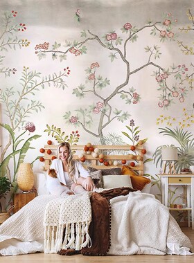 美式田园花卉壁纸无纺布墙纸客厅卧室电视背景墙壁画202.4新款壁