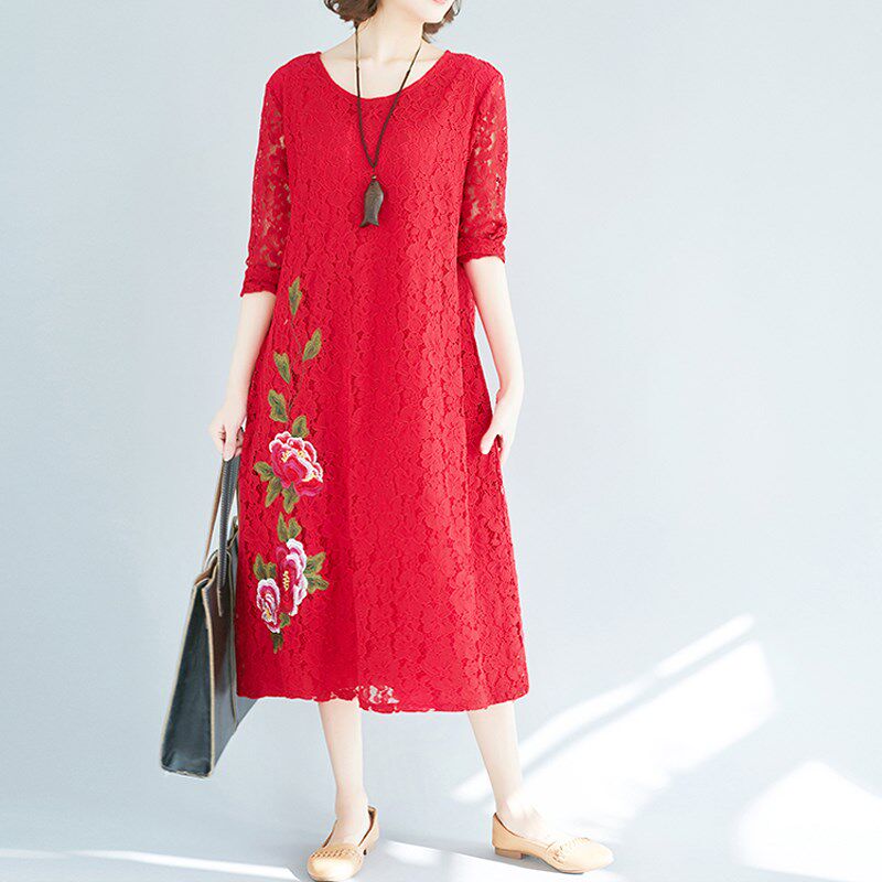 胖mm大码蕾丝连衣裙女长袖胖妹妹春装2025新款夏季显瘦度假长裙子