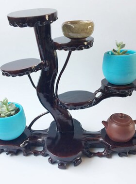 仿红木圆形茶杯垫实木质紫砂壶奇石摆件底座木托博古架展示架