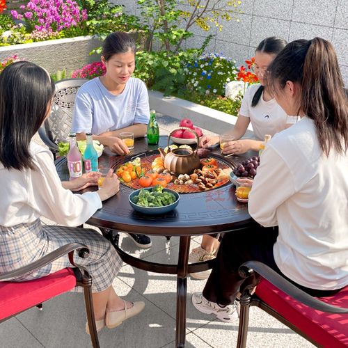 木炭火锅桌室外烤火炉围炉煮茶桌露天庭院烧烤桌家用炭烤炉烤肉台