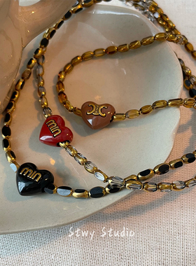 韩版复古字母爱心水晶串珠项链女甜酷百搭毛衣链锁骨链女秋冬新款