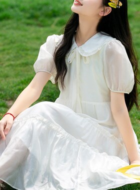 少女连衣裙仙气超仙森系初中学生夏装大童高中女生夏季白色公主裙