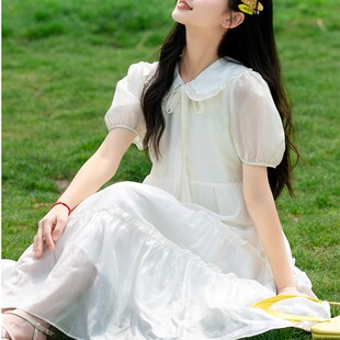 少女连衣裙仙气超仙森系初中学生夏装大童高中女生夏季白色公主裙