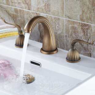 J6DA仿古水龙头 冷热水分体式台盆浴室柜 欧式双把三孔面盆龙头黄