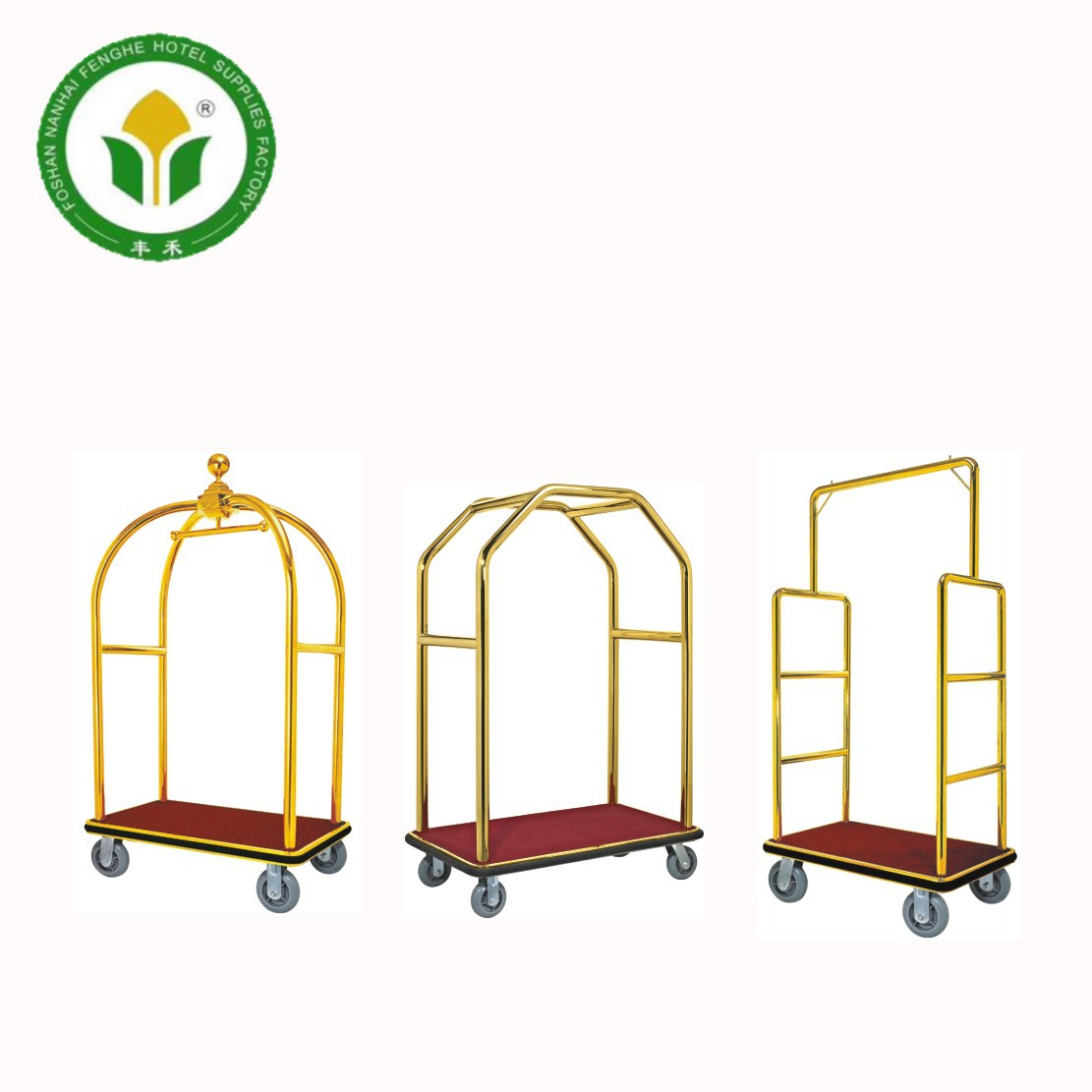 跨境星级酒店大堂金色行李车可拆装发货大金顶行李车